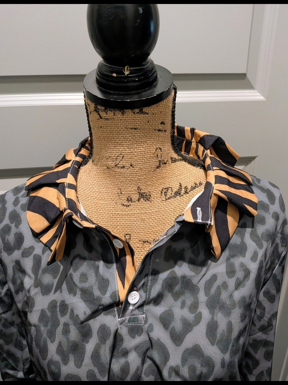 Animal Print Ruffle Collar Blouse - Picture 3 of 5